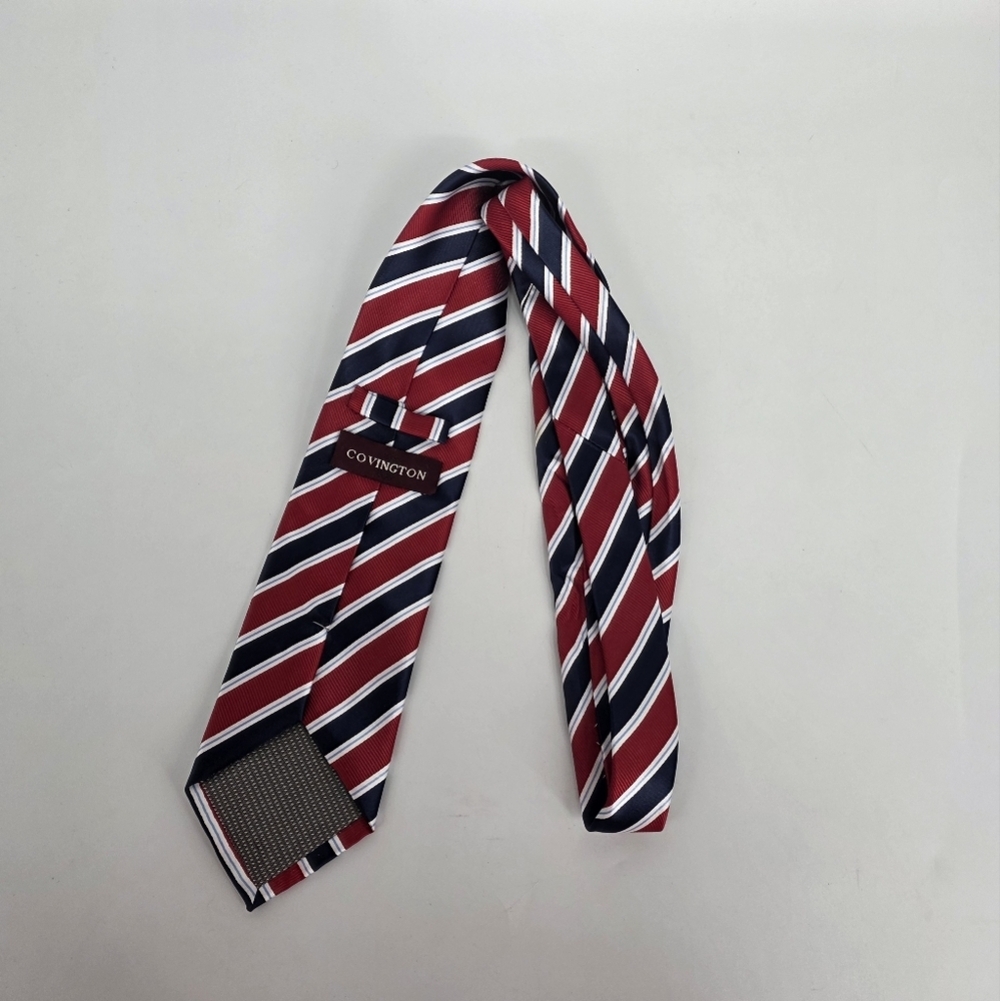 Covington Men's Regimental Stripe Tie Navy Blue Red White Business Classic - Picture 4 of 5